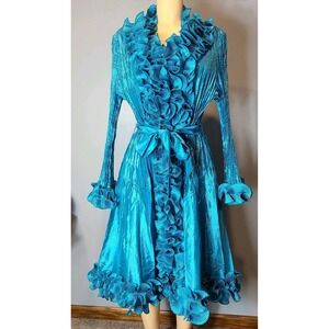 Vtg Y2K Flare Sleeve Ruffle Poet Jacket Blue Sz Medium Festival 90s Fairy Regent